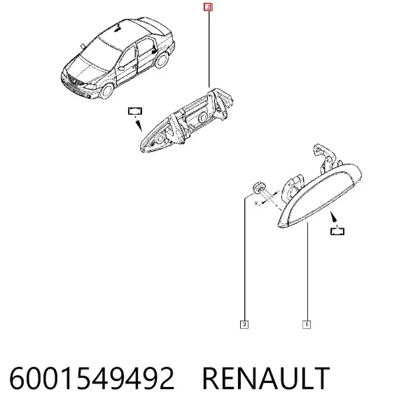 Ручка двери правой наружная передняя/задняя 6001549492 Renault (RVI)