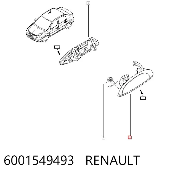 Ручка двери левой наружная передняя/задняя 6001549493 Renault (RVI)