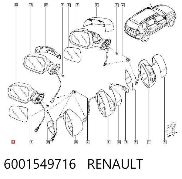 Стекло левого зеркала заднего вида 6001549716 Renault (RVI)