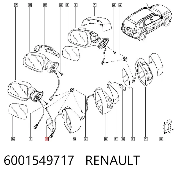 Стекло правого зеркала заднего вида 6001549717 Renault (RVI)