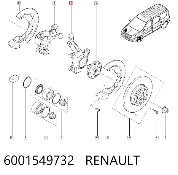 Цапфа передняя левая 6001549732 Renault (RVI)