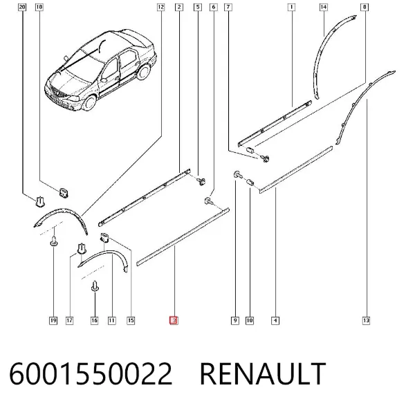 Молдинг двери передней нижний 6001550022 Renault (RVI)