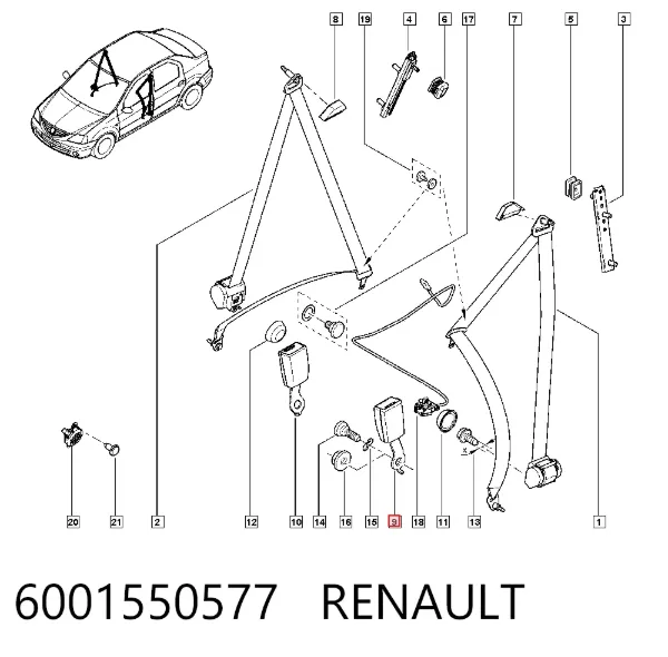 Рычаг (замок) фиксации ремня безопасности передний 6001550577 Renault (RVI)