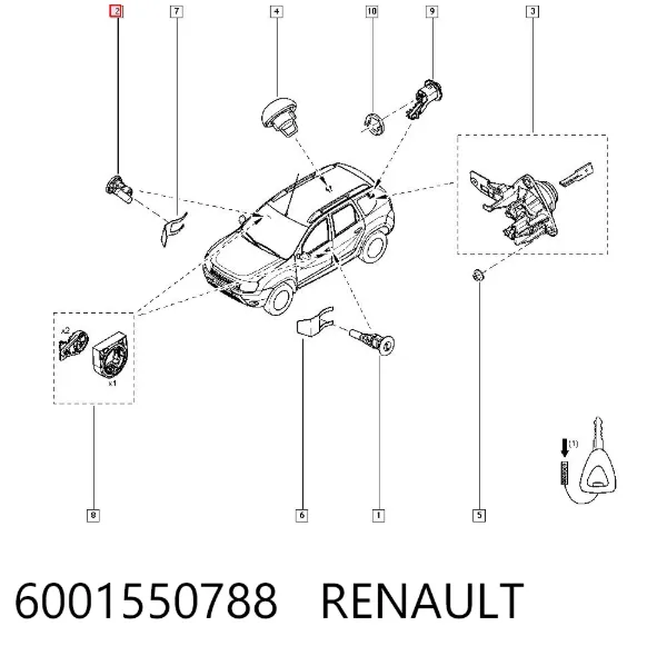 Личинка замка двери передней правой 6001550788 Renault (RVI)