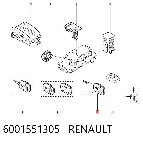 Ключ замка зажигания 6001551305 Renault (RVI)