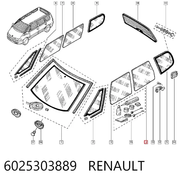 Стекло двери задней левой 6025303889 Renault (RVI)