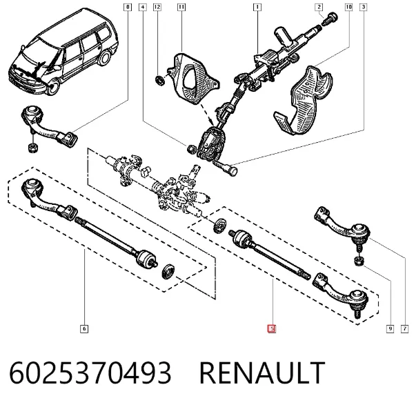 Тяга рулевая в сборе левая 6025370493 Renault (RVI)