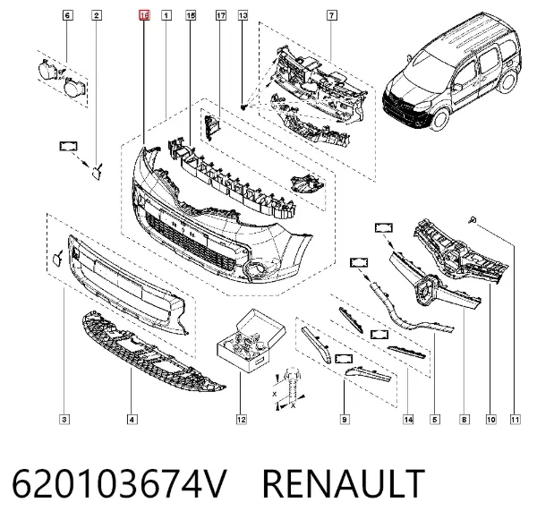 Передний бампер 620103674V Renault (RVI)