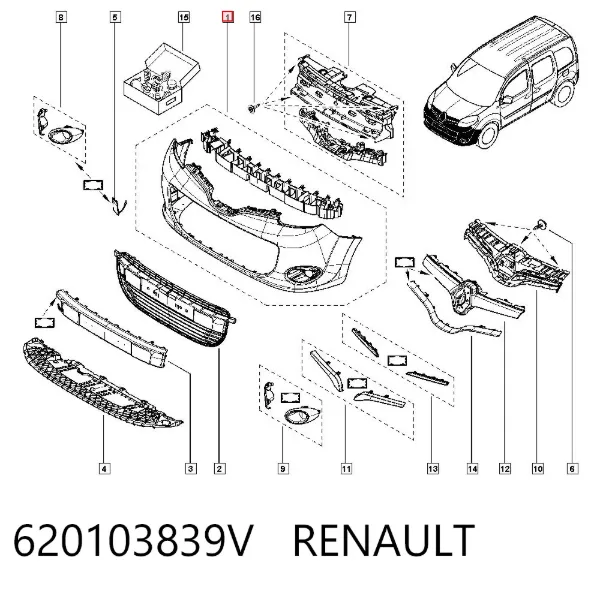 Передний бампер 620103839V Renault (RVI)