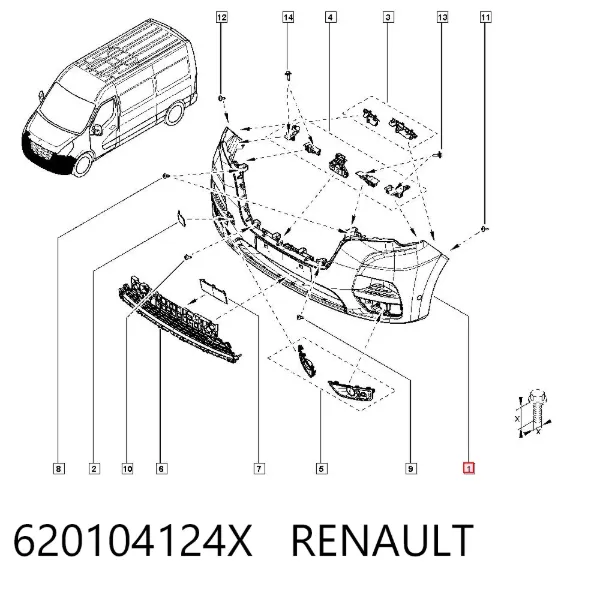 Передний бампер 620104124X Renault (RVI)