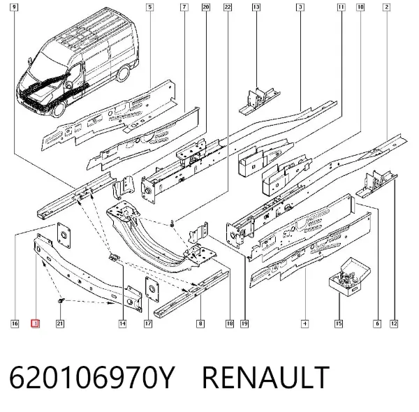 Усилитель переднего бампера 620106970Y Renault (RVI)