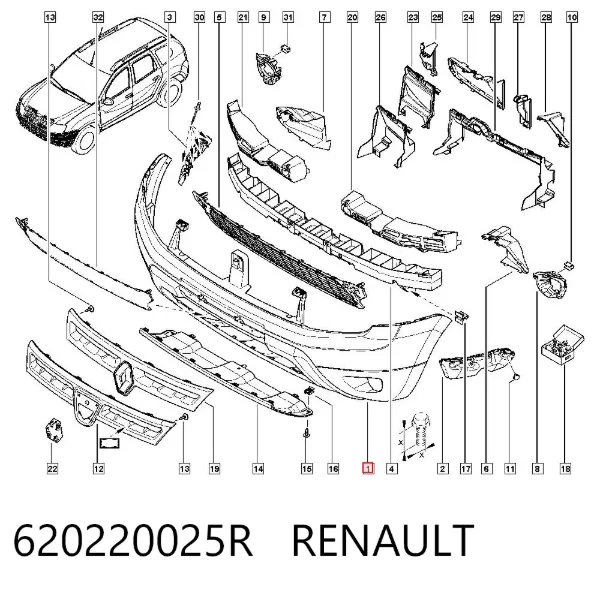 Передний бампер 620220025R Renault (RVI)
