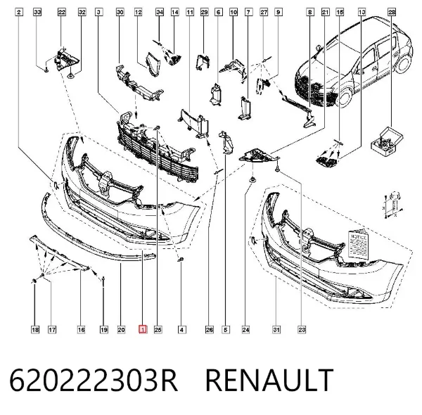 Передний бампер 620222303R Renault (RVI)