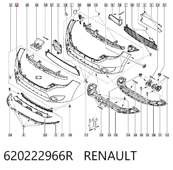 Передний бампер 620222966R Renault (RVI)