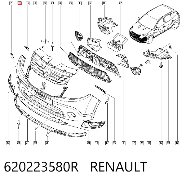 Передний бампер 620223580R Renault (RVI)