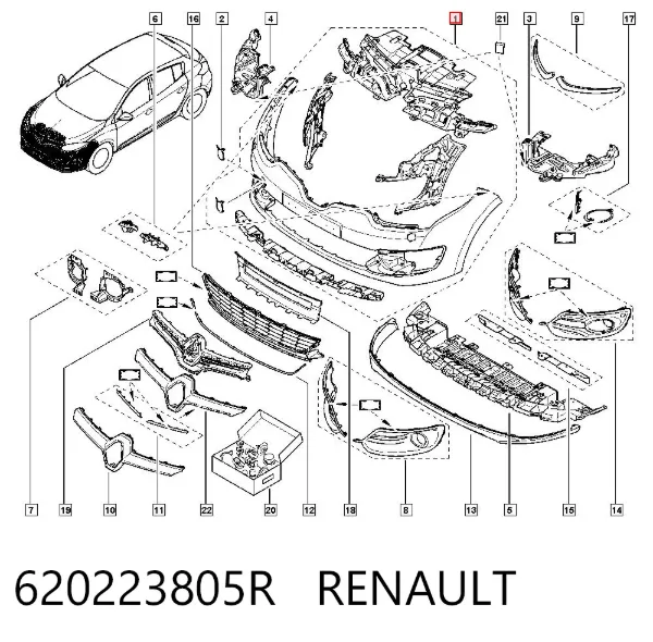 Передний бампер 620223805R Renault (RVI)
