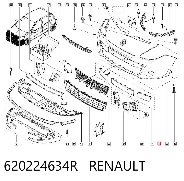 Передний бампер 620224634R Renault (RVI)