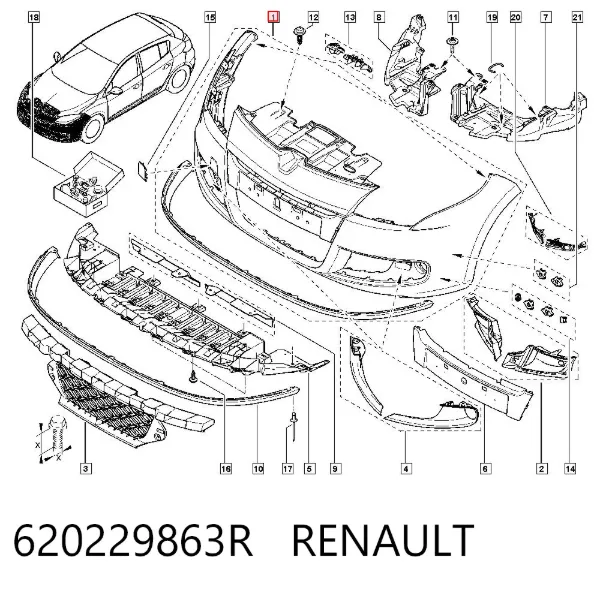 Передний бампер 620229863R Renault (RVI)