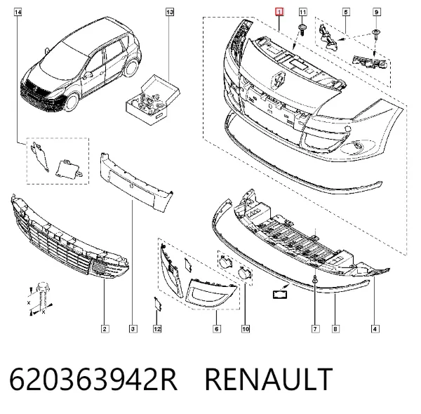 Передний бампер 620363942R Renault (RVI)