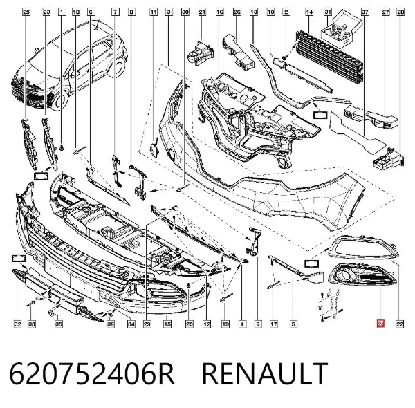 Заглушка (решетка) противотуманных фар бампера переднего левая 620752406R Renault (RVI)