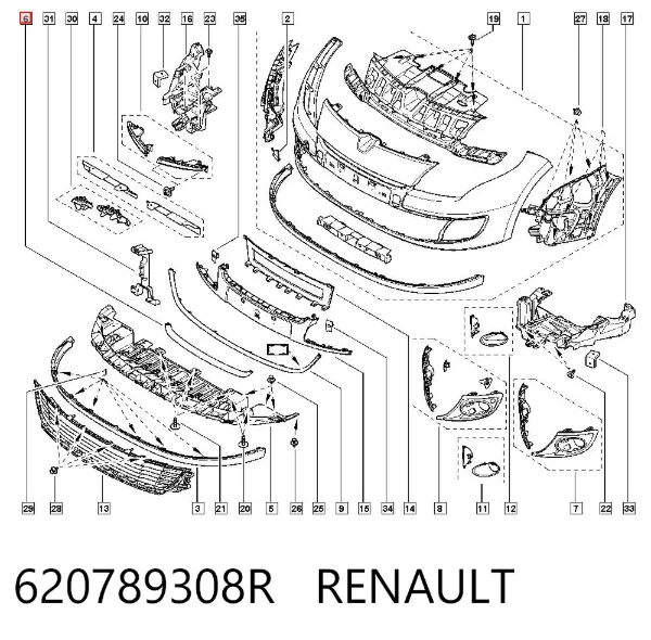 Молдинг решетки бампера переднего верхний 620789308R Renault (RVI)