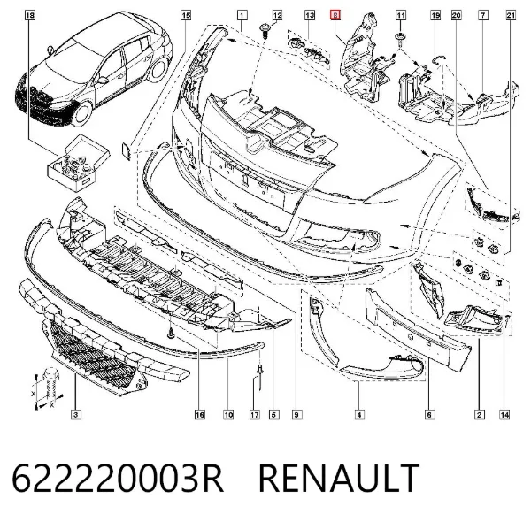 Кронштейн бампера переднего правый 622220003R Renault (RVI)