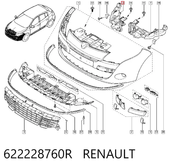 Кронштейн бампера переднего правый 622228760R Renault (RVI)