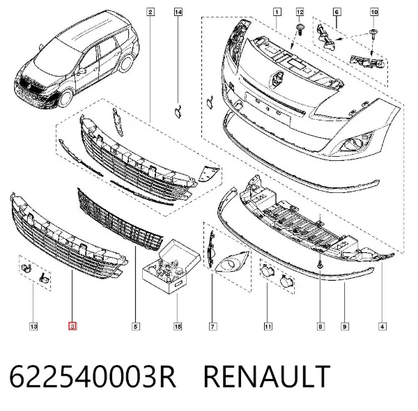Решетка бампера переднего 622540003R Renault (RVI)
