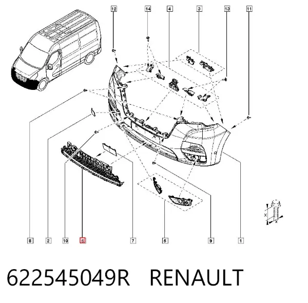 Решетка бампера 622545049R Renault (RVI)