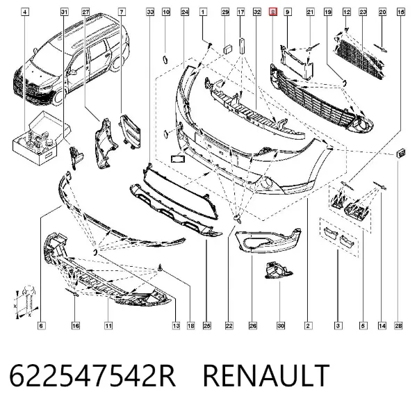 Решетка бампера 622547542R Renault (RVI)