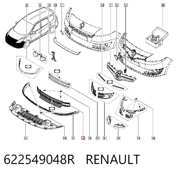 Решетка бампера переднего 622549048R Renault (RVI)