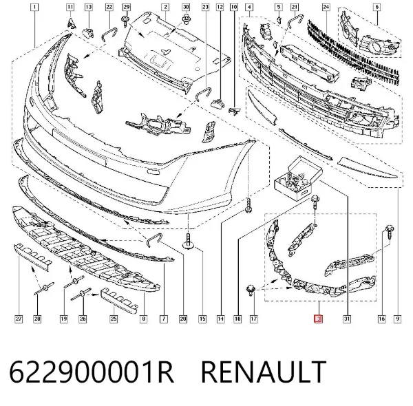 Комплект кронштейнов/крепежей переднего бампера 622900001R Renault (RVI)