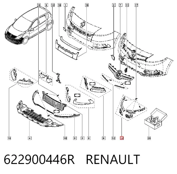 Комплект кронштейнов/крепежей переднего бампера 622900446R Renault (RVI)