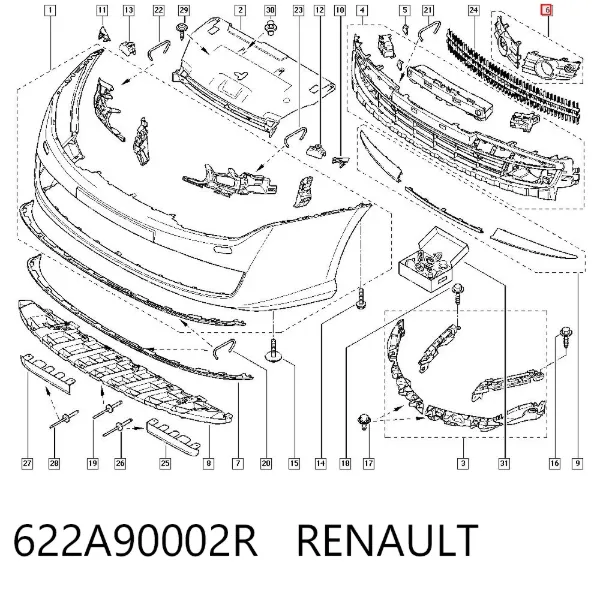 Заглушка (решетка) противотуманных фар бампера переднего 622A90002R Renault (RVI)