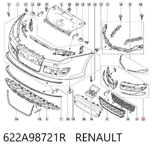 Заглушка (решетка) противотуманных фар бампера переднего 622A98721R Renault (RVI)
