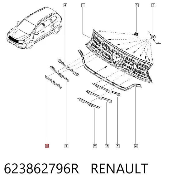 Молдинг решетки радиатора нижний 623862796R Renault (RVI)