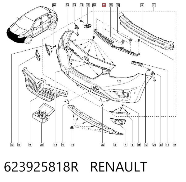 Кронштейн решетки переднего бампера 623925818R Renault (RVI)