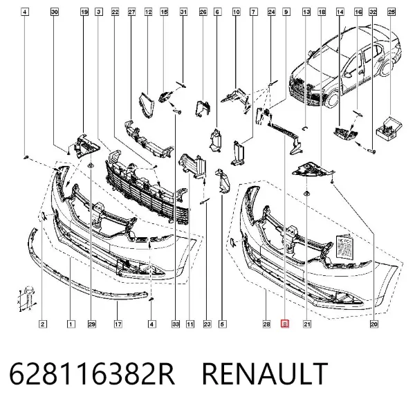 Кронштейн усилителя переднего бампера 628116382R Renault (RVI)