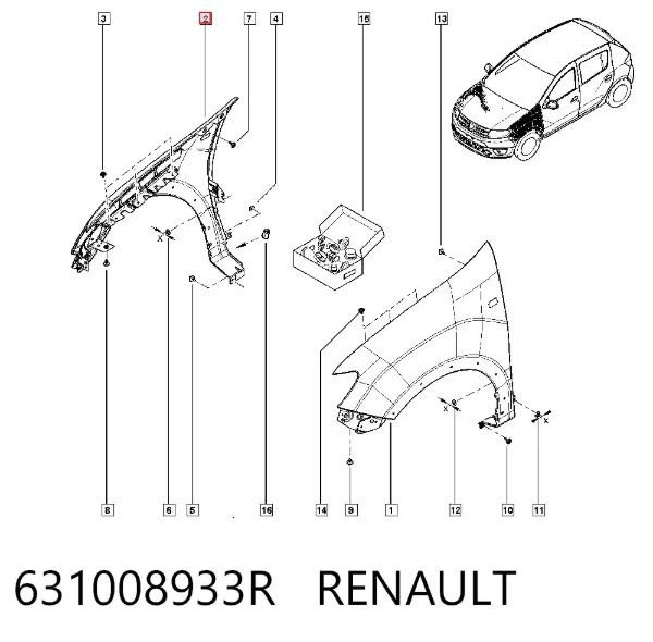 Крыло переднее правое 631008933R Renault (RVI)