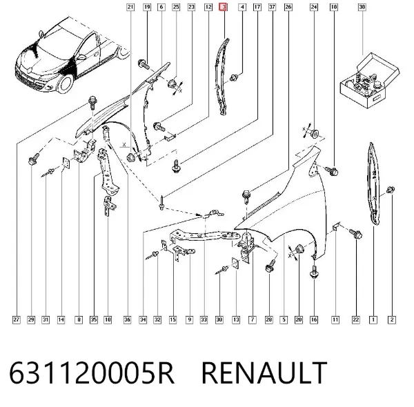 Накладка крыла переднего правого 631120005R Renault (RVI)