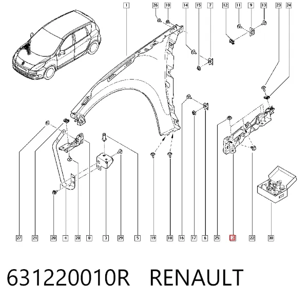 Кронштейн крепления крыла  переднего правого верхний 631220010R Renault (RVI)