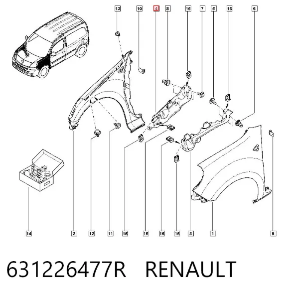 Кронштейн крепления крыла  переднего правого верхний 631226477R Renault (RVI)