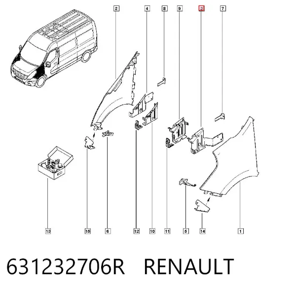 Кронштейн крепления крыла  переднего левого верхний 631232706R Renault (RVI)