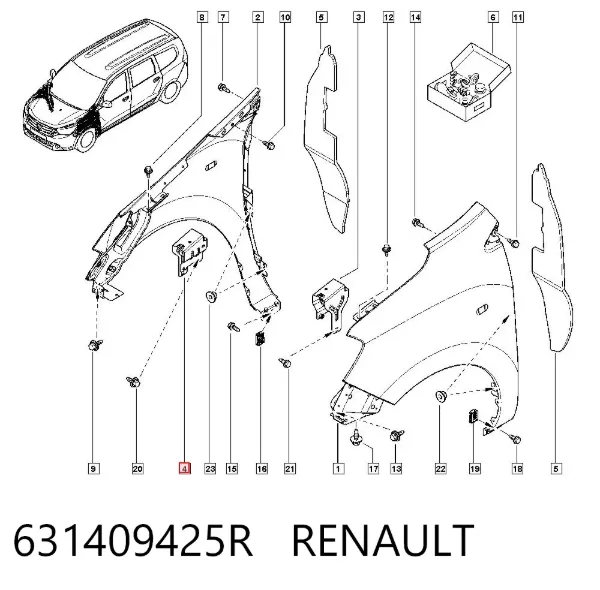 Кронштейн крепления крыла  переднего правого верхний 631409425R Renault (RVI)