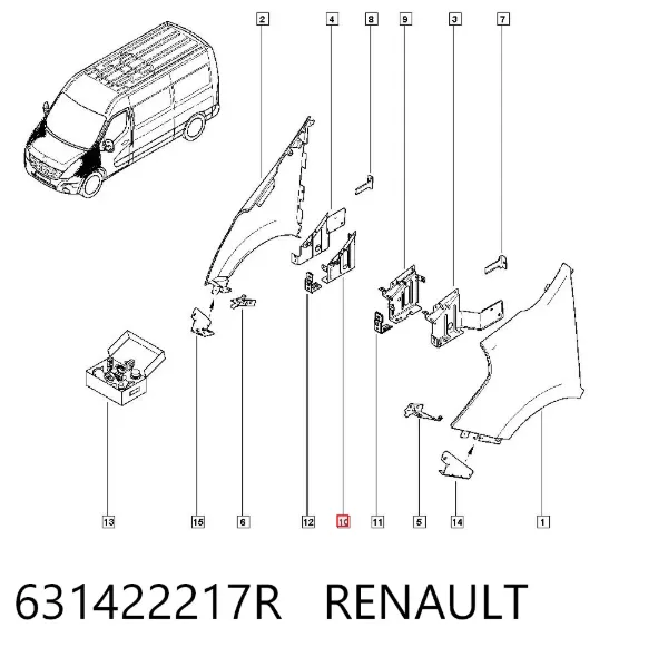Кронштейн крепления крыла  переднего правого верхний 631422217R Renault (RVI)