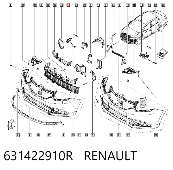 Кронштейн бампера переднего внешний правый 631422910R Renault (RVI)