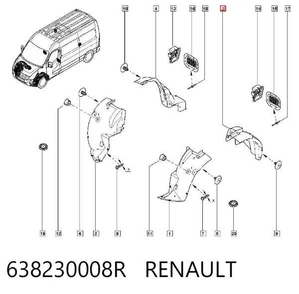 Подкрылок крыла переднего левый задний 638230008R Renault (RVI)