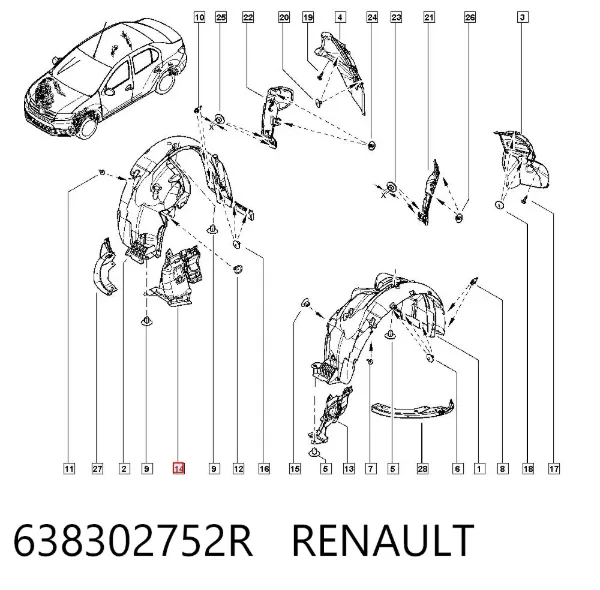 Подкрылок крыла переднего правый передний 638302752R Renault (RVI)