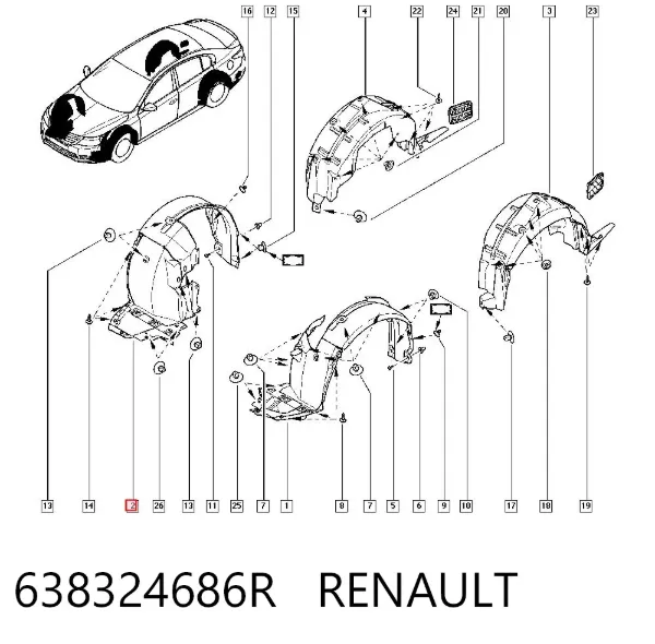 Подкрылок передний правый 638324686R Renault (RVI)