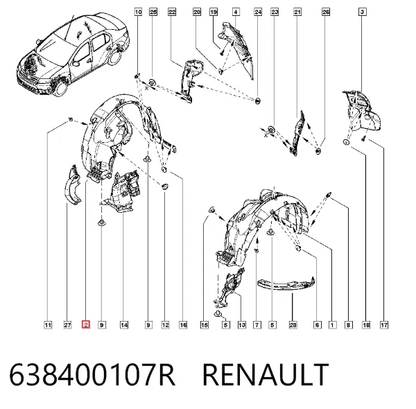 Подкрылок передний правый 638400107R Renault (RVI)